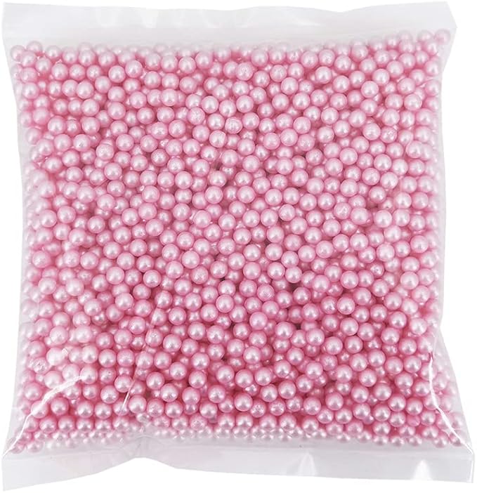 INSPIRELLE 2600pcs Pink Undrilled ABS Art Faux Pearls for Vase Fillers, 6mm No Hole Makeup Beads to Hold Lipstick Eyeliner, Imitation Round Pearl Beads for Table Scatter Home Wedding Decoration