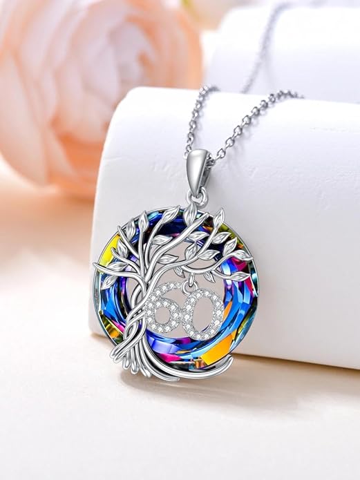 TOUPOP Birthday Gifts for Women 925 Sterling Silver Tree of Life Year Old Necklace Circle Crystal Jewelry Christmas Gifts for Her Wife Mom Mother Grandma Grandmother