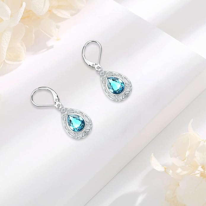 Sterling Silver Tree of Life/Flower/Bee/Animals/Cat/Hummingbird Dangle Earrings Moonstone Turquoise Drop Leverback Earrings Jewelry Gifts