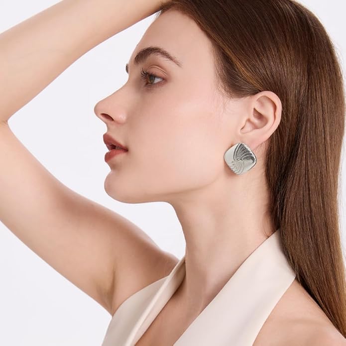 Gold Chunky Statement Earrings for Women, Trendy 14K Gold Plated Drop Dangle Square Geometric Vintage Designer Stud Earrings, Jewelry Gift