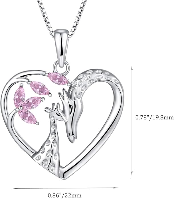 STARCHENIE Giraffe Necklace 925 Sterling Silver Heart Pendant Animal Jewelry for Women