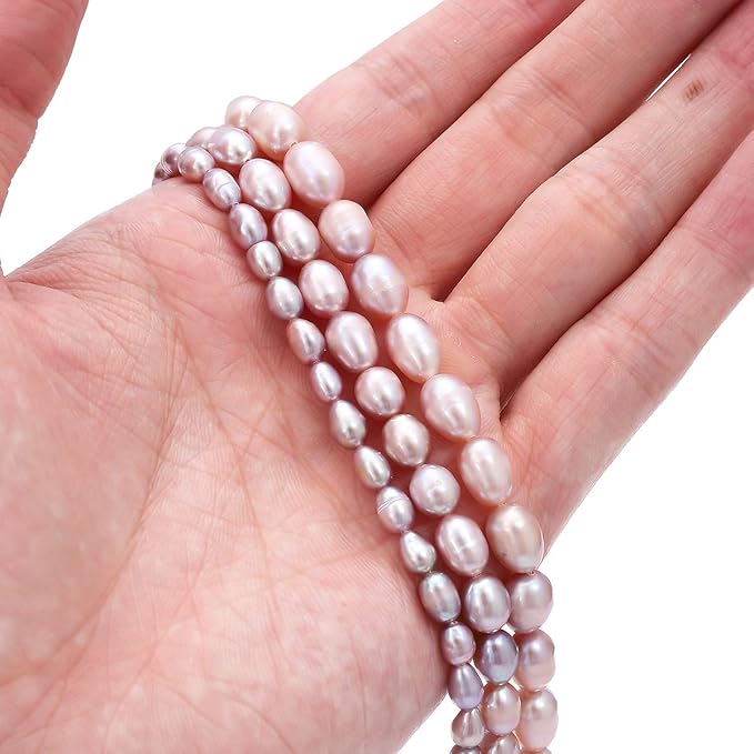 BEADIA Natural Pearl Beads Rice 7-8mm Purple Freshwater Cultured Loose Gemstone Beads for DIY Jewelry Making 13.8''/Strand