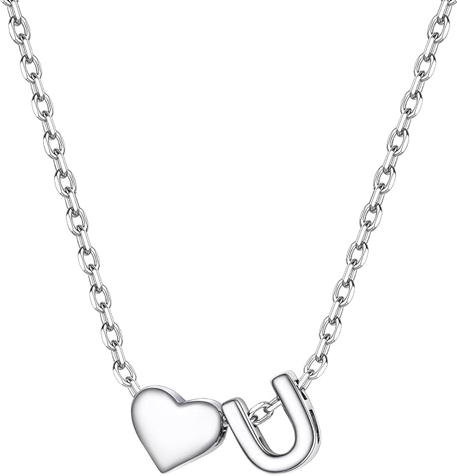 PROSILVER Initial Heart Necklace for Women, 925 Sterling Silver Tiny Heart Letter Necklace Siver, Gold Necklace, Come with Box