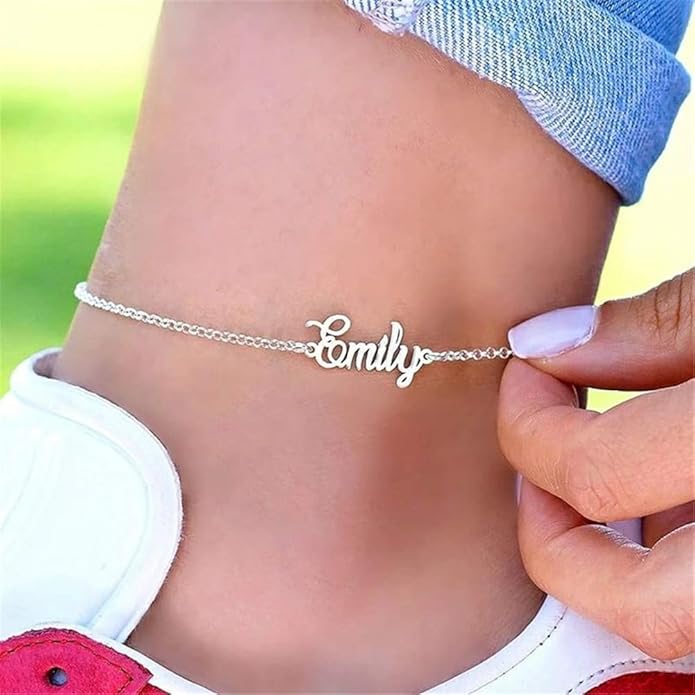 Personalized Name Ankle Bracelet for Women Custom Layered Name Anklet with Initials 18K Gold Plated Graduation Gift Customized Anklets for Women 8.7”-10.7”