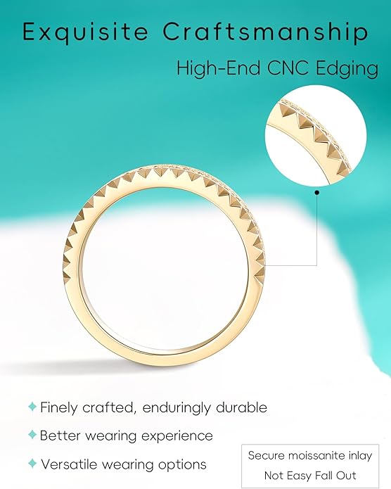 TIMELESSTAR Stackable Eternity Band Rings for Women Wedding, Engagement, Promise, Anniversary Premium Moissanite|D Color VVS1 Clarity 3EX Cut|S925 Sterling Silver 14K Gold Plated Non Tarnish