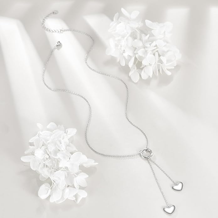 925 Sterling Silver Y Necklaces for Women Lariat Tassel Pendant Minimalist Jewelry Gift for Girls Mom Daughter