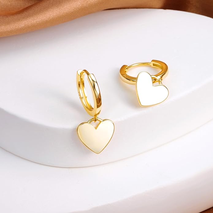 925 Sterling Silver Heart Dangle Earrings for Women Silver Dangle Leverback Earrings Hypoallergenic Love Heart Dangle Drop Earrings for Jewelry Gifts