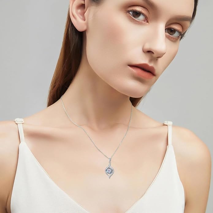 VONALA Evil Eye Necklace Sterling Silver Blue/Purple/White/Multi Eyes Pendant Necklace Luck Amulet Ojo Turco Jewelry Gift for Women Girls Daughter Mother