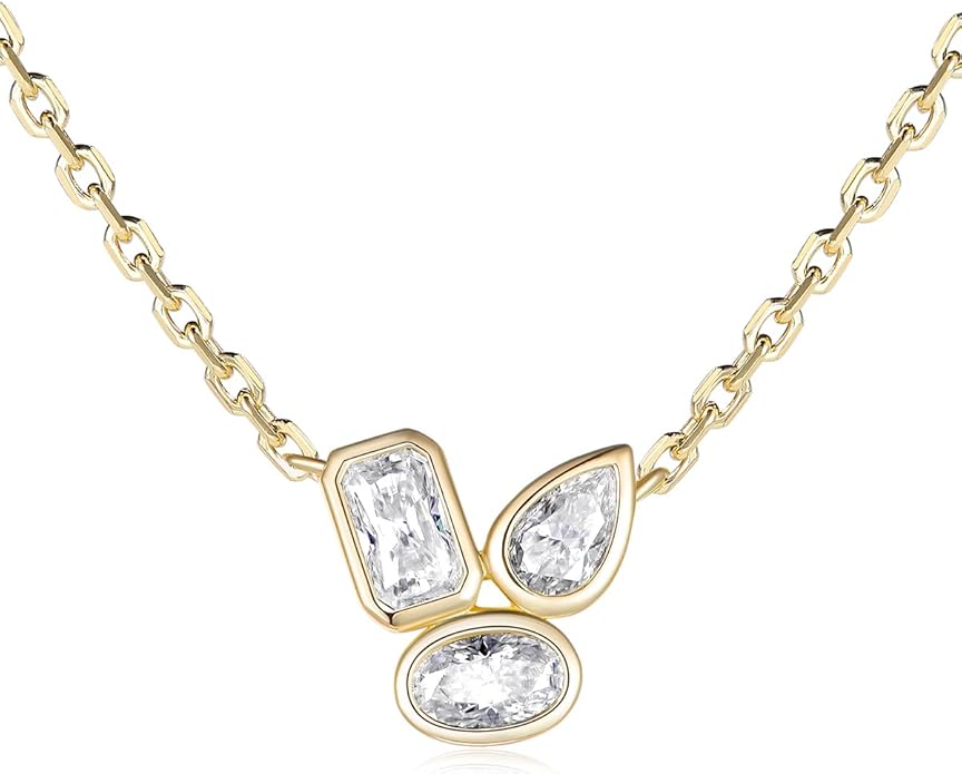 CYW Moissanite/Ruby/Sapphire/Emerald Dainty Pendant Necklace for Women, Novelty Design, Really Authentic Solid 925 Sterling Silver, 16"/18"/20" Adjustable, Birthday Anniversary Valentines Gift