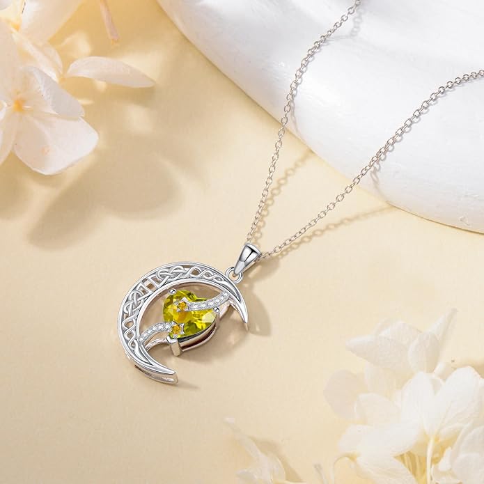 TOUPOP Moon and Star Birthstone Necklace for Women 925 Sterling Silver Celtic Moon Jewelry Birthday Christmas Gifts for Her Girlfriend