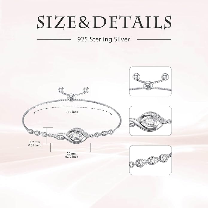 Christmas Gifts Birthstone Bracelet for Women 925 Sterling Silver Infinity Love Jewelry Birthday Gifts for Women Mom Wife Girlfriend