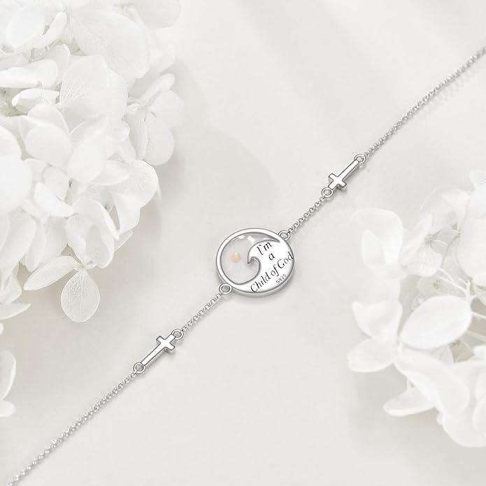 AOBOCO Mustard Seed Bracelet S925 Sterling Silver Mountain Cross Bracelets Christmas Christian Faith Jewelry Mothers Day Birthday Gifts for Mom