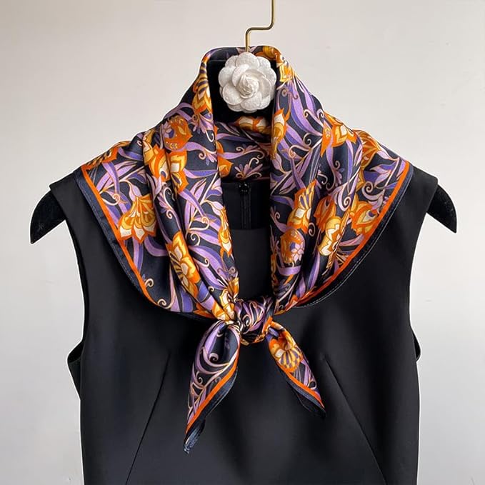 ANDANTINO 100% Mulberry Silk Square Scarf for Hair-25.6" X25.6'' Women Men Natural Silk Neckerchief Digital Printed Headscarf
