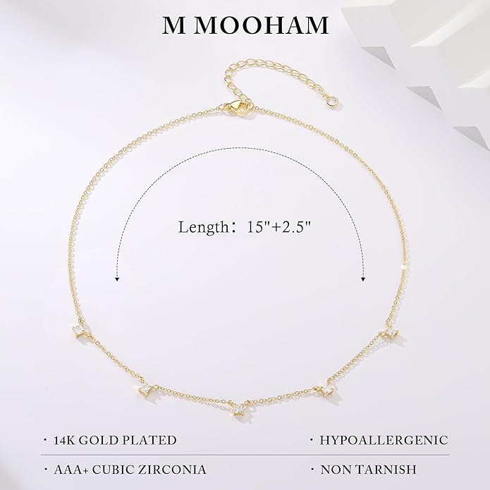 M MOOHAM Gold Clover Heart Pearl Butterfly Star flower Choker Necklace for Women - Dainty 14K Gold Plated Cubic Zirconia Cute Station Necklaces for Women Trendy Prom Jewelry Gifts