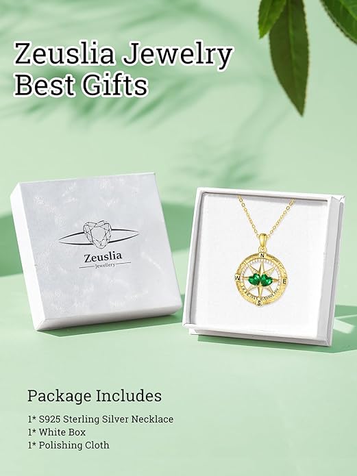 Zeuslia Double Birthstone Necklace Gifts for Wife - 925 Sterling Silver Sunflower/Rose/Crown Cross/Compass/Heart Pendant I Love You Necklace, Anniversary Birthday Gifts for Wife Girlfriend Mom Her