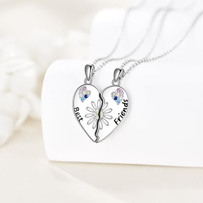 JBAERD Couples BFF Matching Necklaces 925 Sterling Silver Cross/Yin Yang/Sun Moon/Mountain Wave Pendant Necklace Anniversary Birthday Gifts