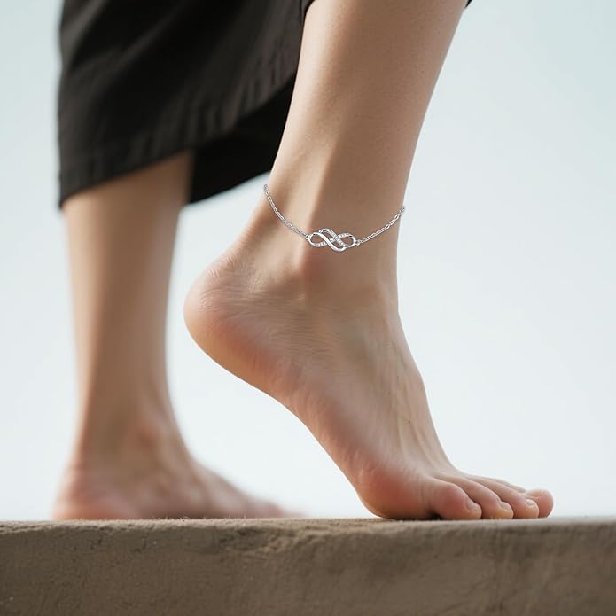 Anklet for Women 925 Sterling Silver Double Infinity Ankle Bracelet Waterproof Summer Jewelry Anniversary Birthday Gifts for Her