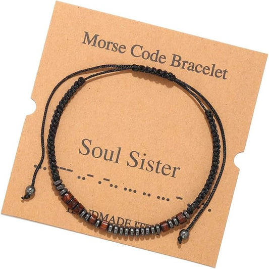 RINTOLER Morse Code Bracelets for Women Men Gifts for Her Best Friend Funny Inspirational Bracelets for Women Jewelry Adjustable Silk Beaded Wrap Bracelet