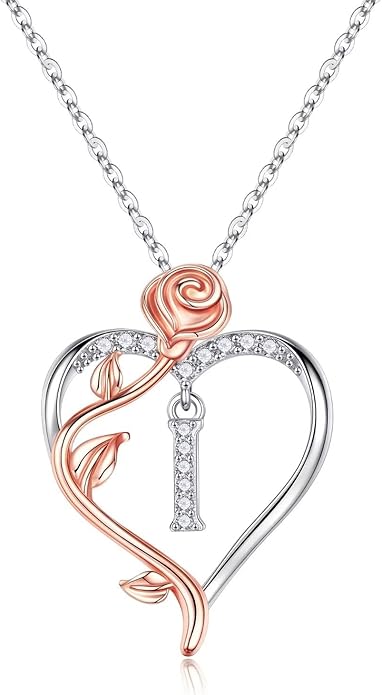 Yesteel Rose Heart Initial Necklaces Gifts for Women Teen Girls, Rose Love Heart Letter Pendant Necklace Jewelry Mothers Day Valentines Anniversary Birthday Gifts for Her Women Wife Girlfriend