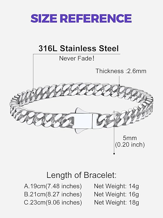 Richsteel 5/7/9/12mm Wide Miami Cuban Link Chain Bracelet for Men Women,Stainless Steel/Gold/Black Plated,7.4/8.2/9 Inch Length,Hip Hop Urban Street-wear Jewelry(Gift Wrapped)