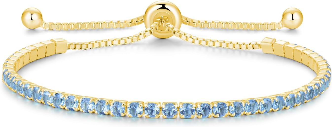 Sterling Silver Birthstone Tennis Bracelets for Women 2.5mm Tennis Bolo Bracelet Fashion Jewelry Birthday Gifts for Women Mom Wife | Adjustable Size 9"