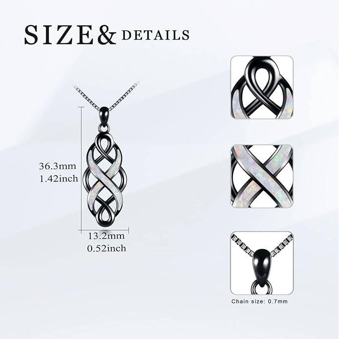 YFN Irish Celtic Knot Created Opal Pendant Necklace Sterling Silver Black Necklaces for Women Men 18"
