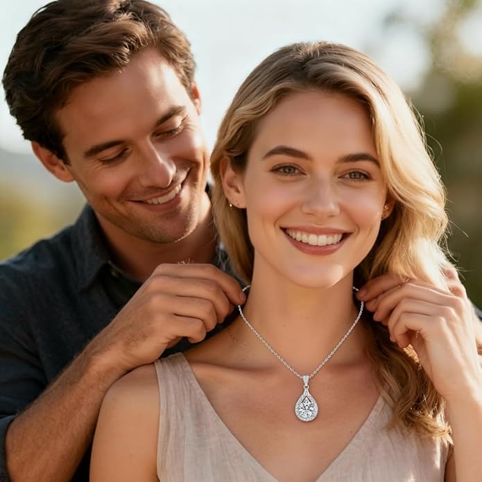 Moissanite Pendant Necklace for Women, 925 Sterling Silver Jewelry Gift Idea for Wife Girlfriend Mom Daughter Best Friend on Valentine‘s Day, Anniversary, Birthday, Christmas, Wedding