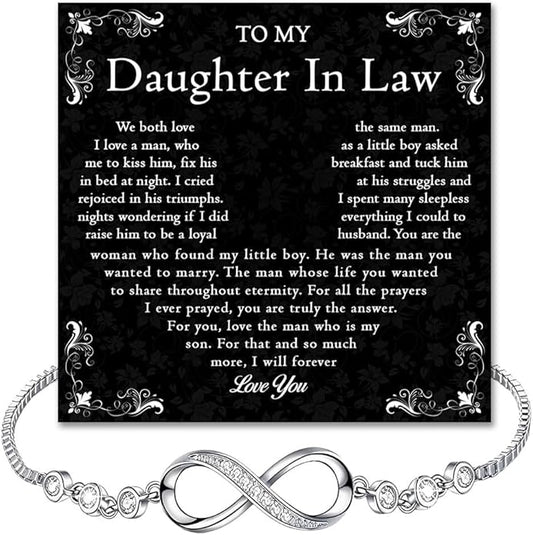 To My Beautiful Daughter In Law Bracelet From Mother-In-Law, Daughter In Law Birthday Gifts, Infinity Star Heart Bracelet For Her With Heartfelt Message Card & Elegant Box, Bonus Daughters Bracelets