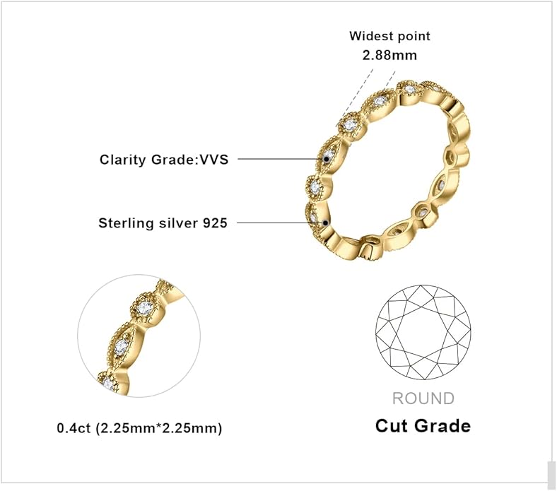 JewelryPalace 14K Gold Plated 925 Sterling Silver Rings for Women, Cubic Zirconia Promise Rings for Her, Stackable Wedding Bands Rings for Women Set Size 4-12