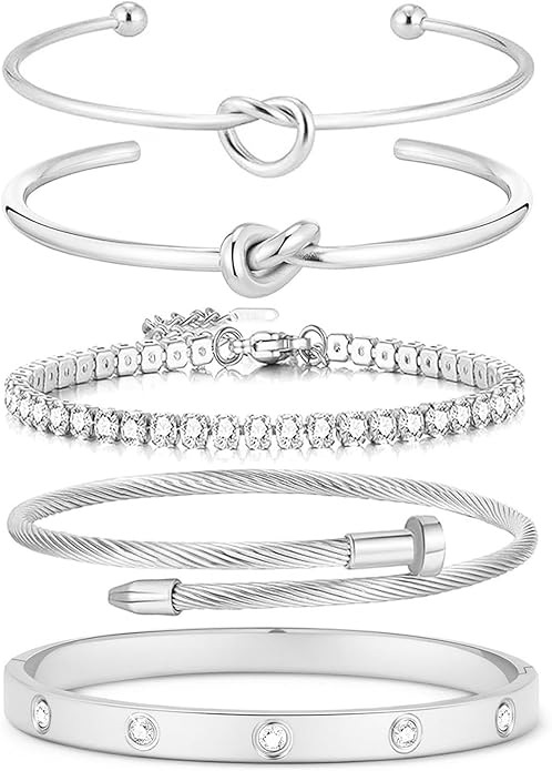 FAFUGA 18 K Gold Plated Love Bangle Bracelet Stack Cuff Jewelry for Women Jewelry Set for Women Gift with Box
