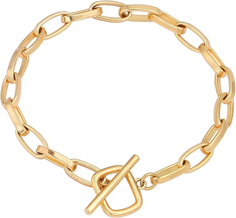 SOFYBJA 18k Gold Plated Personalized Chunky Cuban Oval Link Chain Bracelets for Men Toggle Rope Bracelet Jewelry for Women