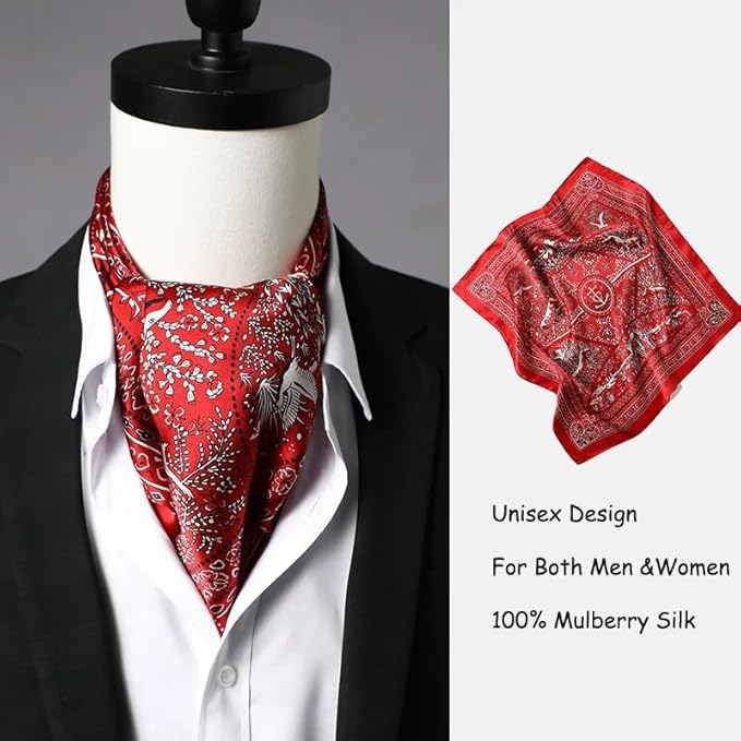 ANDANTINO 100% Pure Mulberry Silk Small Square Scarves -21'' x 21''- Digital Printed Neckerchief –Women Men Lightweight Scarf