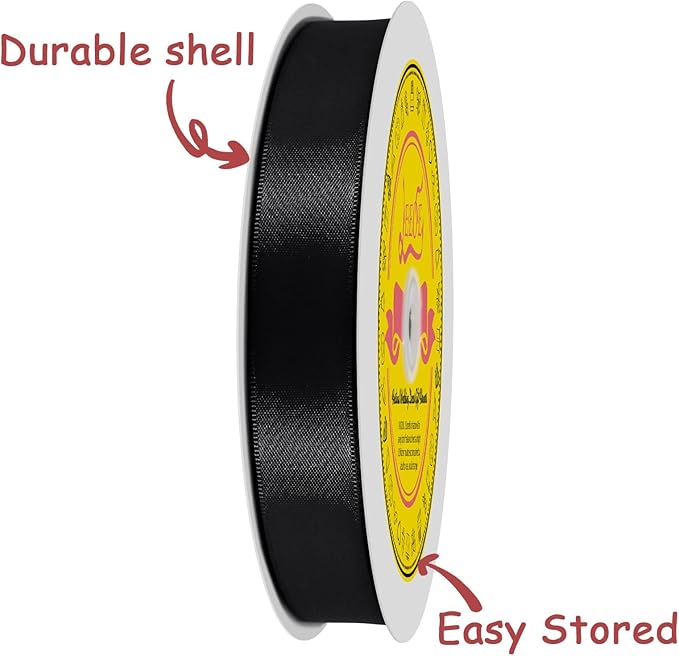 LEEQE Double Face Black Satin Ribbon 7/8 inch X 100 Yards Polyester Black Ribbon for Gift Wrapping Very Suitable for Weddings Party Hair Bow Invitation Decorations and More