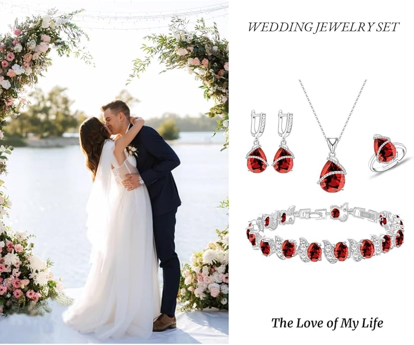 ZCGJWE Wedding Jewelry Set for Women Gem Necklace Earrings Bracelet Luxury Jewelry Set Birthday Valentine's Day Mother's Day Christmas Prom Jewelry Gift