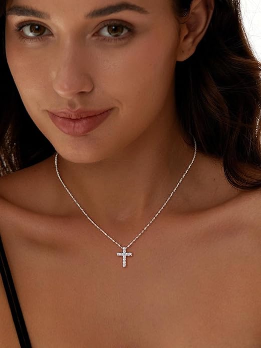 U7 Cross Necklace for Women,Silver/14K Gold Large or Small Cross Necklaces with CZ Diamond,Faith Birthday/Christmas Gift for Her Women Mother Daughter Grandmother