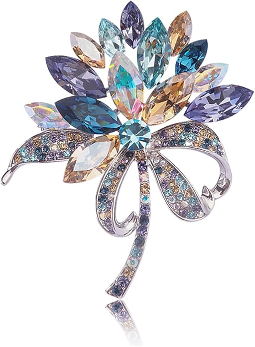 Sparkling Rhinestone Flower Brooch Pin Premium Blue Purple Crystal Flower Brooch Lapel Pins Vintage White Rose Broochs Clothes Hat Bag Dress Clothing Jewelry for Women