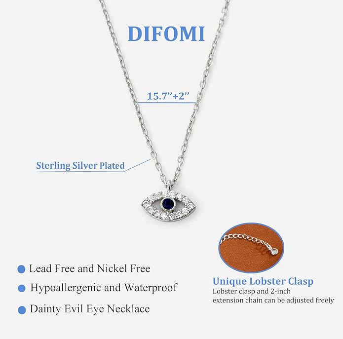 Evil Eye Necklace for Women,Dainty 14K Gold/Sterling Silver Plated Evil Eye Pendant Necklace Tiny Boho CZ Diamond Necklace Cute Trendy Lucky Protection Jewelry Gift for Women