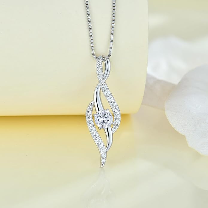 Women Infinity Necklace 925 Sterling Silver Twist Birthstone Pendant with Chain 5A Cubic Zirconia Jewelry