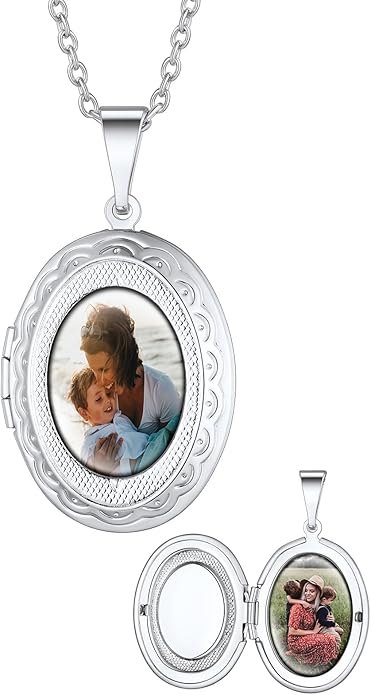 Supcare Locket Necklace That Holds Pictures-Engraved Photo Pendant Custom Jewellery Gifts for Men Women (with Jewellery Gift Box)