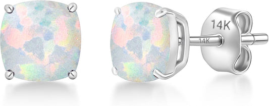 14k Gold 6MM Cushion Cut Stud Gemstone Earrings | Hypoallergenic Solitaire Gemstone Studs with 14K Gold Backs | Lightweight Birthstone Earrings with Gift Box by MAX + STONE