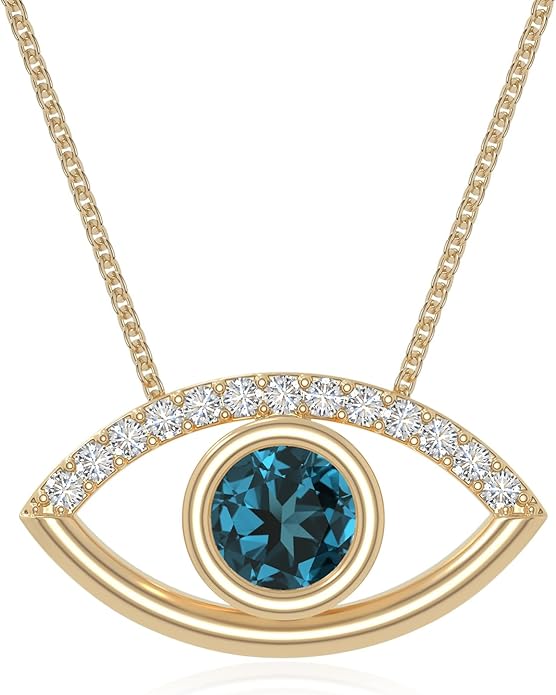 Natural Gemstone with Moissanite Evil Eye Pendant Necklaces for Women in Silver/18K Yellow/Rose Gold Vermeil,Birthstone Jewelry Gifts for Her Birthday,Anniversary, Graduation