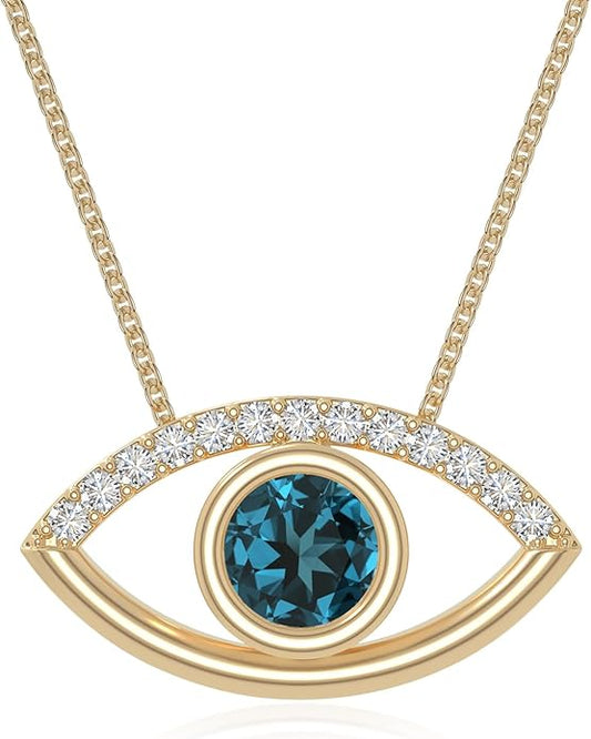 Natural Gemstone with Moissanite Evil Eye Pendant Necklaces for Women in Silver/18K Yellow/Rose Gold Vermeil,Birthstone Jewelry Gifts for Her Birthday,Anniversary, Graduation