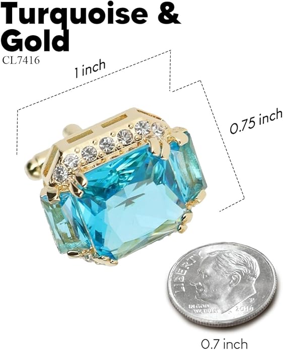 Rectangular Colored Diamond-Flanked Crystal Cuff Links – Tuxedo Suit Accessories, Cufflinks for Men