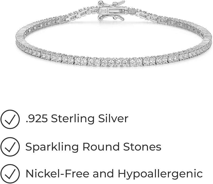 Amazon Essentials Plated Sterling Silver Round Cut Cubic Zirconia Tennis Bracelet