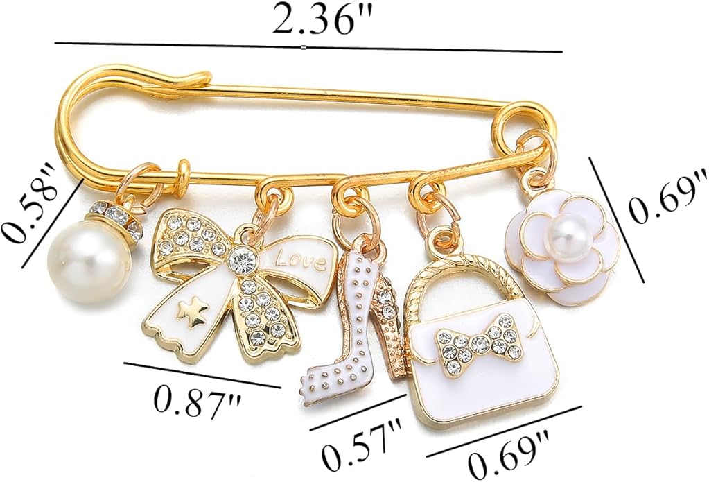 PHAETON 10PCS Elegant Retro Women Brooch Pin with Butterfly Bow, High-heel Shoes, Handbag, Flower, Pearl Pendant for Women Girls Gift