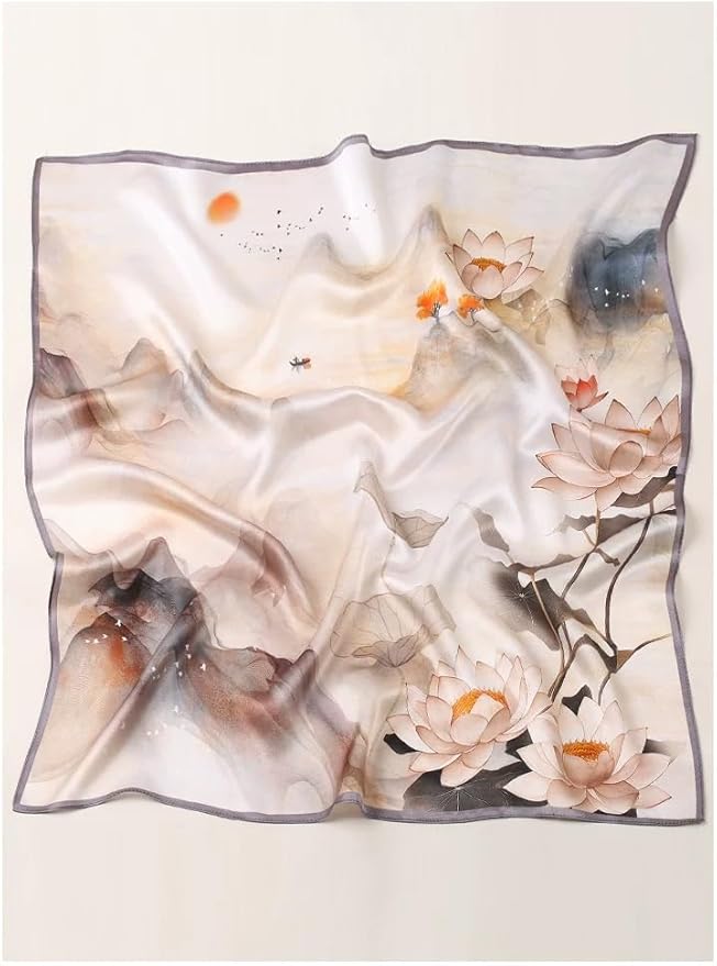 ANDANTINO 100% Mulberry Silk Square Scarf for Hair-25.6" X25.6'' Women Men Natural Silk Neckerchief Digital Printed Headscarf
