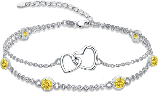 Dorunmo Heart Birthstone Bracelet Anklet for Women 925 Sterling Silver Birthday Jewelry Gifts for Women Wife