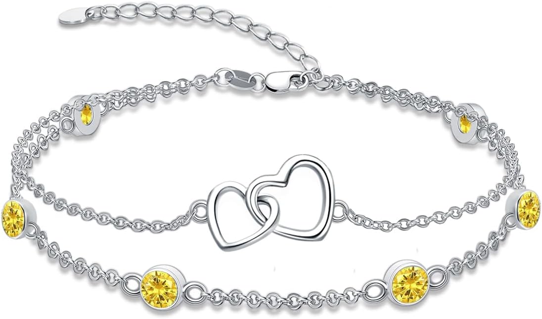 Dorunmo Heart Birthstone Bracelet Anklet for Women 925 Sterling Silver Birthday Jewelry Gifts for Women Wife