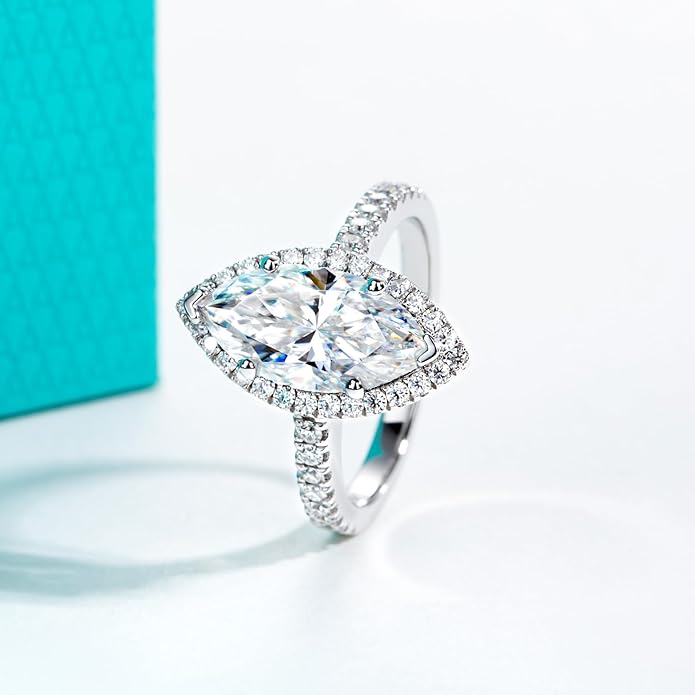 AnuClub Princess/Cushion/Oval Cut Moissanite Engagement Rings 3-3.884cttw D Color VVS1 925 Sterling Silver 3 Rows Vintage Halo Wedding Promise Statement Rings for Women with Certificate