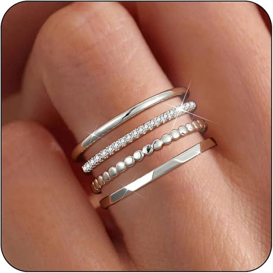 Gold Silver Stackable Rings for Women Non Tarnish 1.3mm Thin Silver Rings Set 14K Gold Plated Dainty Trendy Cubic Zirconia Band Stacking Thumb Ring Jewelry Gifts Size 5-10